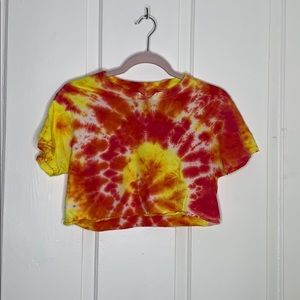 OOAK Orange Red Yellow Spiral Tie Dye Crop top